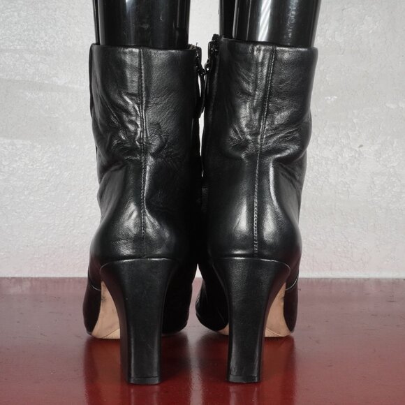 Women's Franco Sarto Black Leather Ankle High Wedge Fashion Boots Booties 6 - Picture 6 of 7